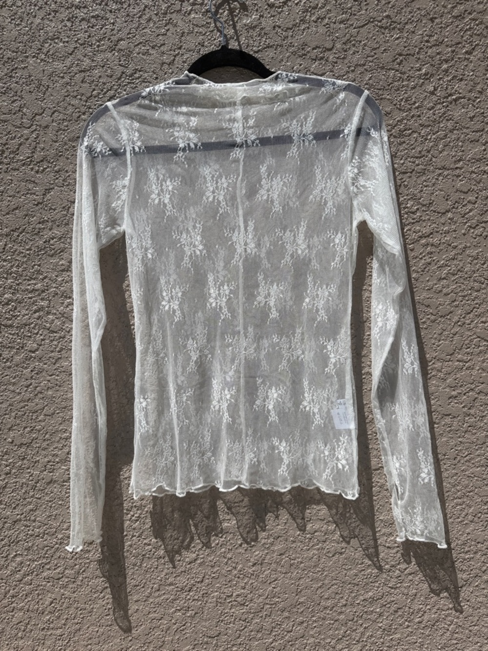 Sheer White Floral Lace Long-Sleeve Top